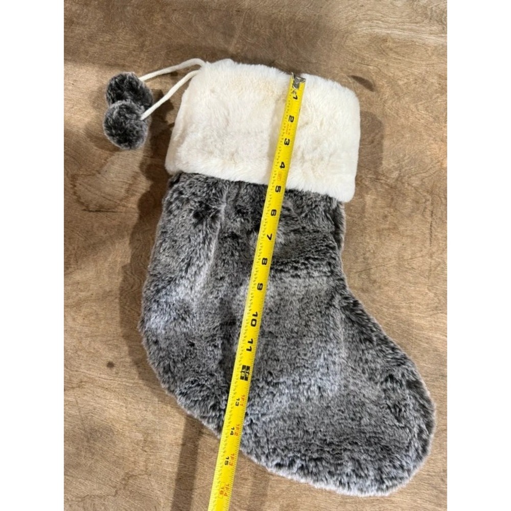 Faux Fur Christmas Stocking Grey Pom Pom - Picture 2 of 5